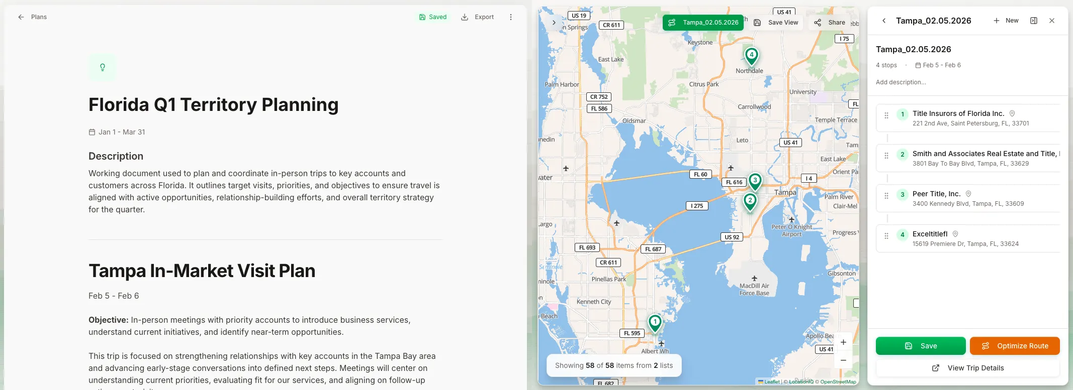 Account Map App - Trip Plan and Map View